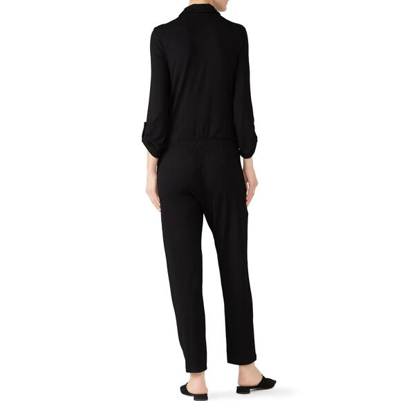 Isabella Oliver Ashlyn Black Button Front Long Sleeve Maternity Jumpsuit - Picture 2 of 7